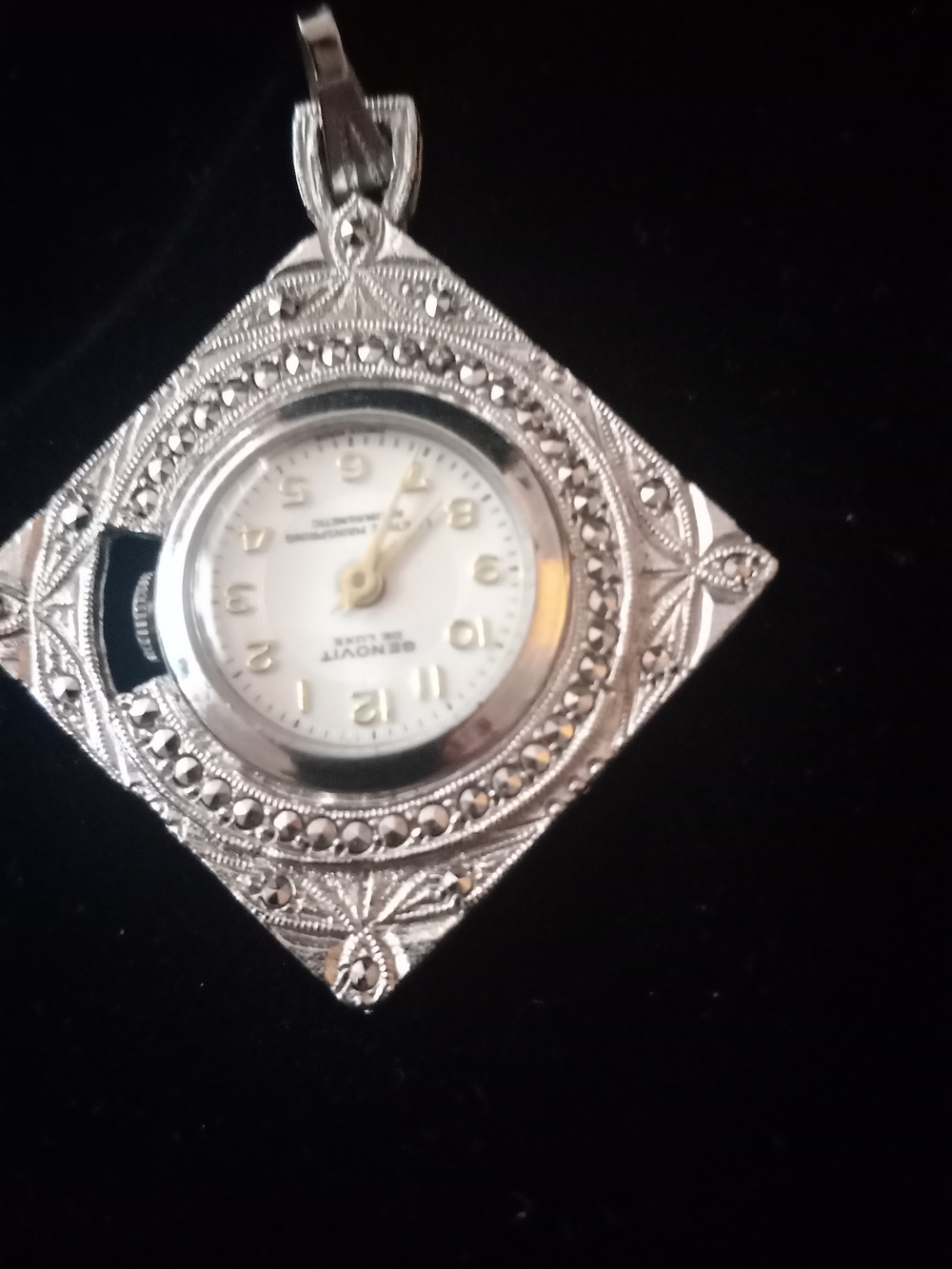 Silver-tone Floral Pendant Watch Necklace - White Dial